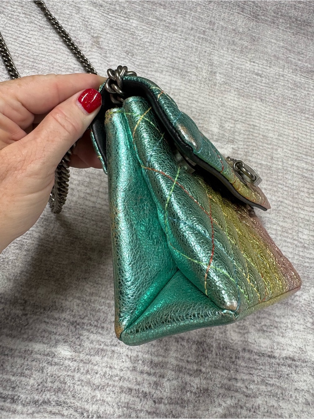 Kurt Geiger London Brixton Lock Flap Shoulder Bag Rainbow Metallic Ombré Y2K - Picture 7 of 15